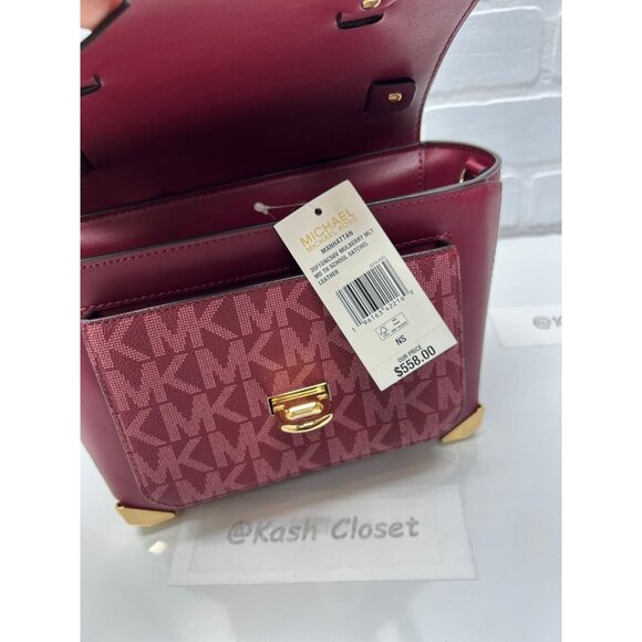 Michael Kors satchel manhattan medium leather MK signature purse mulberry multi - Picture 4 of 12